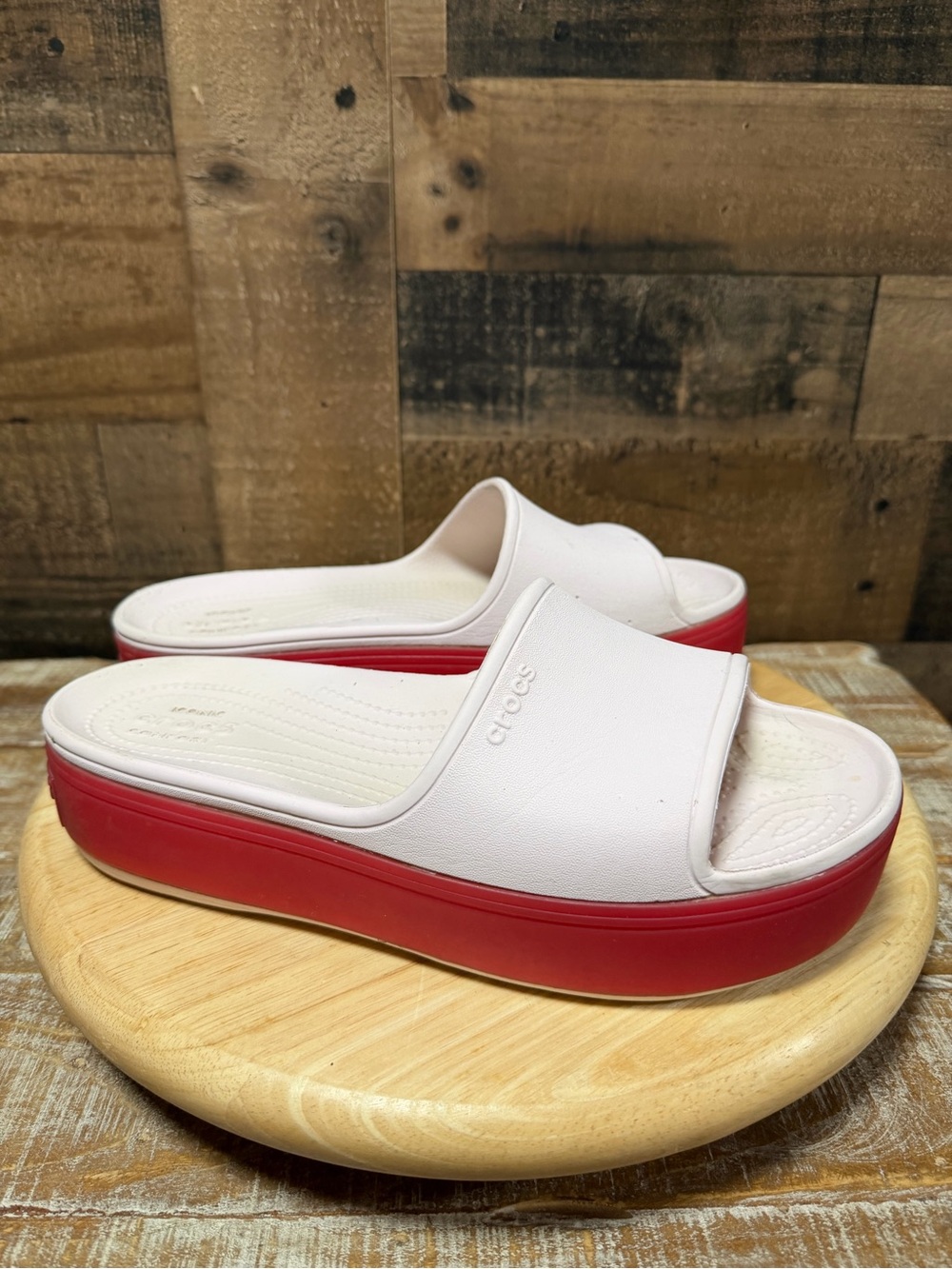 Crocs Womens 10 Mens 8 Pink Red Platform Slide Sandals Slip On Comfort